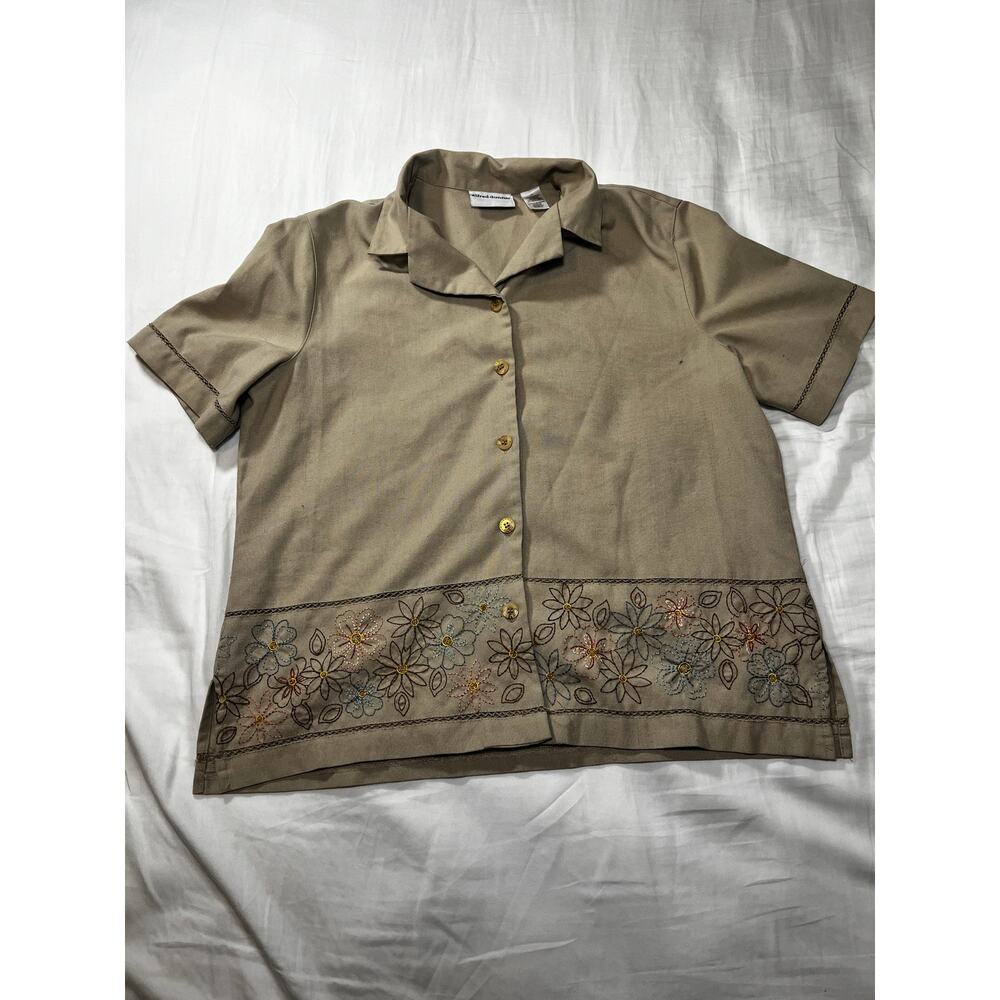 Alfred Dunner Short Sleeve Tan Button Down Women Size 14